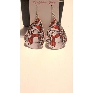 Snowman Christmas Leather Earrings New